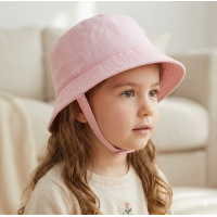 0242: Girls Plain Bucket Hat With Chin Strap (1- 4 Years)